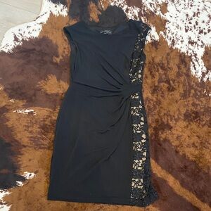 Chic Black Lace-Trimmed Midi Dress